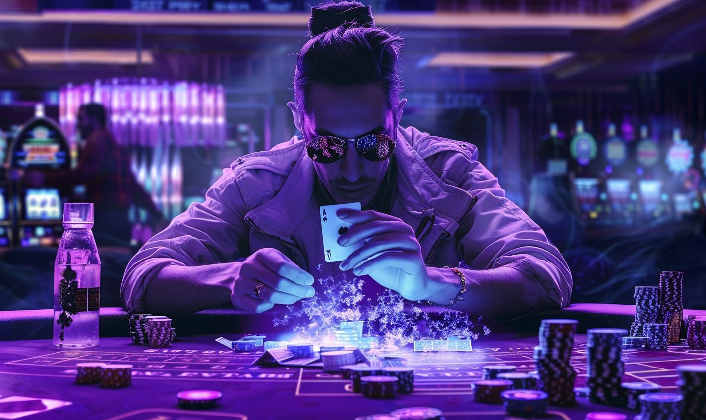 Dealer kasino profesional membagikan kartu dalam sesi live casino